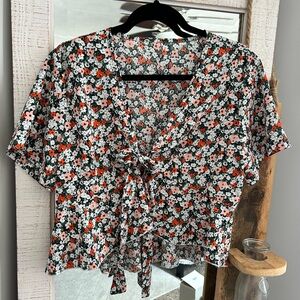 Floral Tie-Front Blouse - Multicolor
